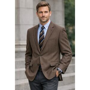 JoS. A. Bank 43R Brown 100% Wool Blazer Sport Coat Executive Classic 2 Button